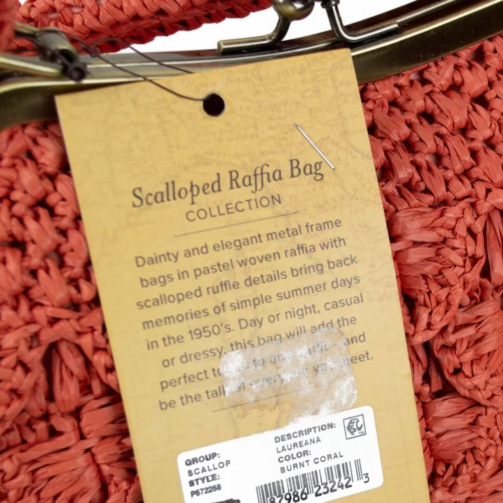 Patricia Nash Coral Laureana Scalloped Raffia Satchel Handbag